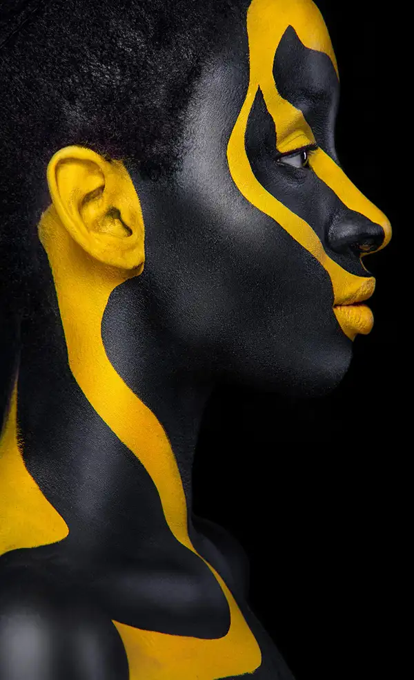 Face painting art | yellow and black theme | AI generated image