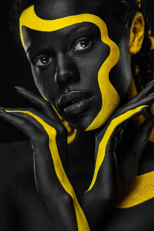 Face painting art | yellow and black theme | AI generated image