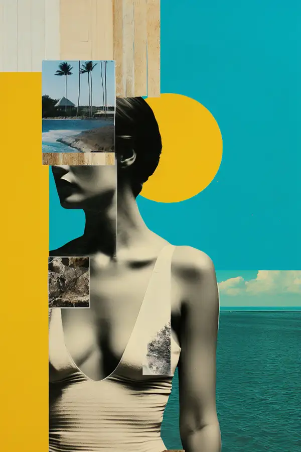 Collage style image with yellow and blue theme | AI generated image