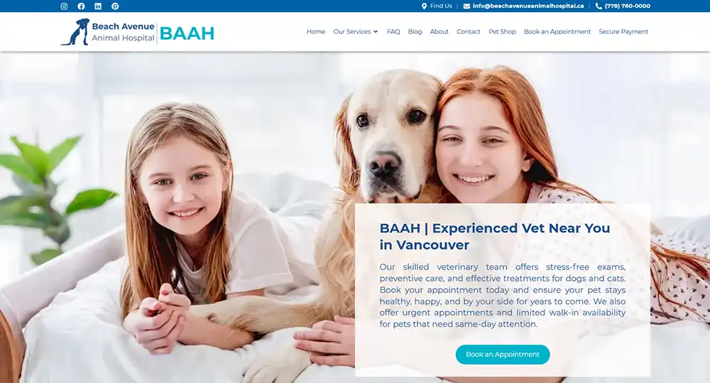 Beach Avenue Animal Hospital & Vet Clinic cover image | Best Website Design in Vancouver Canada