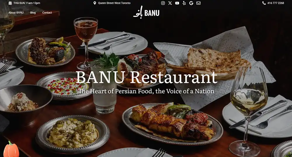 Banu Persian Restaurant website design cover image | Best Website Design in Toronto Canada