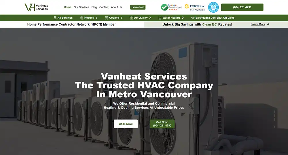 Vanheat HVAC website design Cover image | Best Website Design in Toronto
